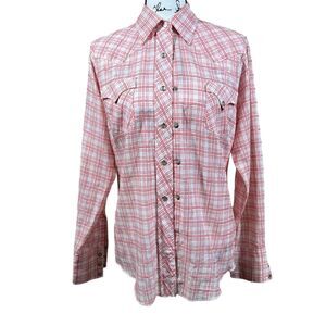 H Bar C Ranchwear Western red plaid Shirt women snap buttons long sleeve  34 (S)